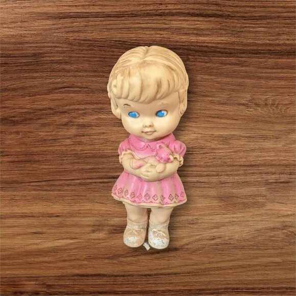 Vintage Edward Mobley Squeaky Rubber Standing Doll Pink Dress Original8.5" - Picture 1 of 10